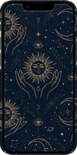 3D пластиковий матовий чехол Celestial Harmony: Sun & Moon Gold Mystic Pattern для Apple iPhone 13 Mini - 6778m-2373 изображение 