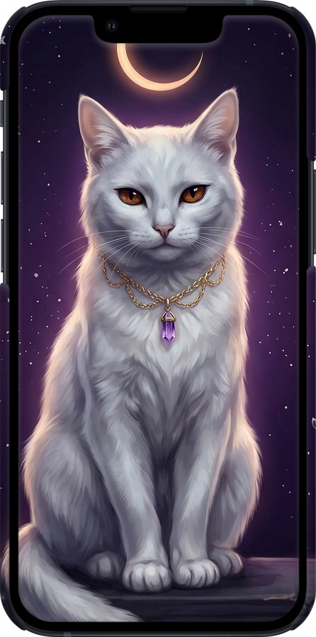 3D пластиковий матовий чехол Mystic White Cat Gothic Dark Purple Gold для Apple iPhone 13 Mini - 6805m-2373 изображение 