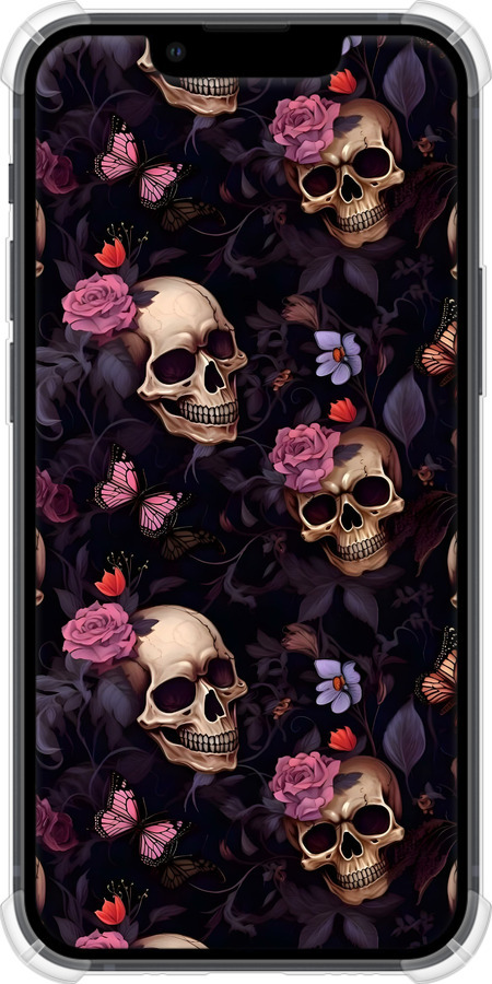 Силикон с усиленными углами чехол Черепа и розы для Apple iPhone 13 Mini - 6316sp-2373 изображение 