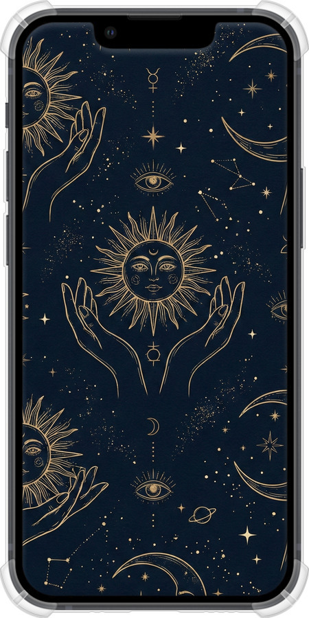 Силикон с усиленными углами чехол Celestial Harmony: Sun & Moon Gold Mystic Pattern для Apple iPhone 13 Mini - 6778sp-2373 изображение 