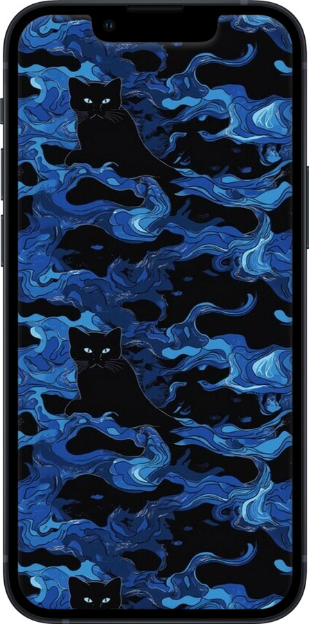 2D пластиковый чехол Абстрактный узор черных котов на синем фоне для Apple iPhone 13 Mini - 6525t-2373 изображение 