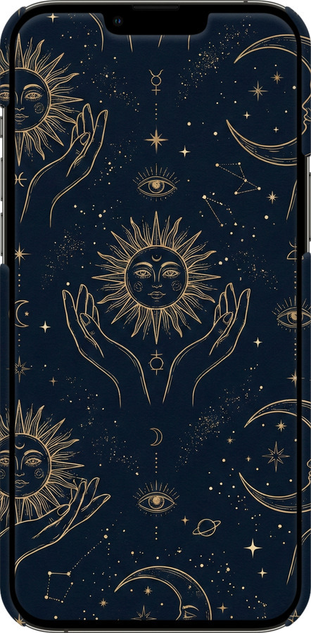 3D пластиковый матовый чехол Celestial Harmony: Sun & Moon Gold Mystic Pattern для Apple iPhone 13 Pro Max - 6778m-2371 изображение 