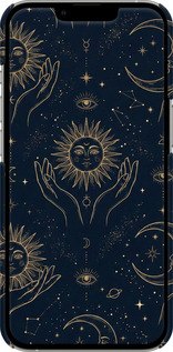 3D пластиковый матовый чехол Celestial Harmony: Sun & Moon Gold Mystic Pattern для Apple iPhone 13 Pro - 6778m-2372 изображение 