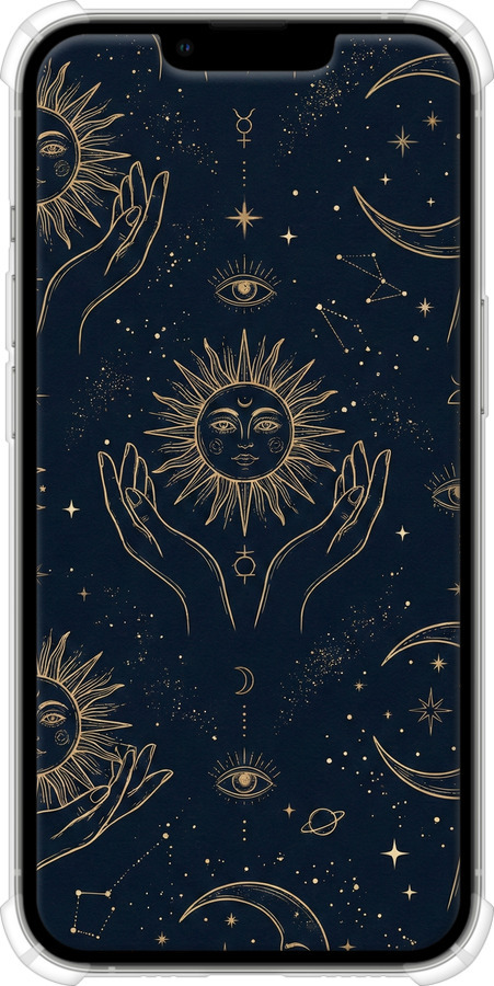 Силіконовий протиударний с посиленими кутами чехол Celestial Harmony: Sun & Moon Gold Mystic Pattern для Apple iPhone 13 Pro - 6778sp-2372 изображение 
