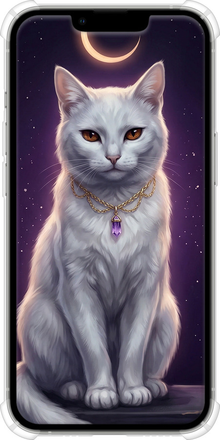 Силикон с усиленными углами чехол Mystic White Cat Gothic Dark Purple Gold для Apple iPhone 13 Pro - 6805sp-2372 изображение 
