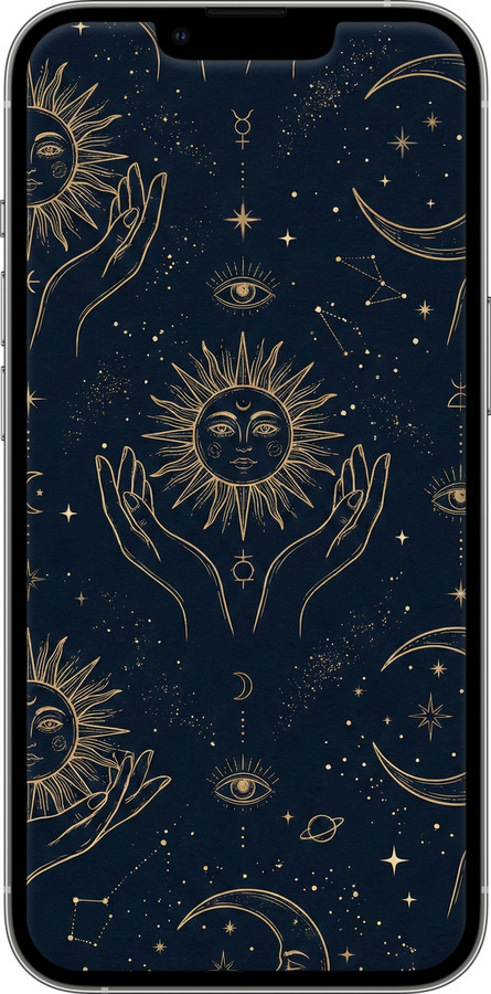 Силиконовый чехол Celestial Harmony: Sun & Moon Gold Mystic Pattern для Apple iPhone 13 Pro - 6778u-2372 изображение 