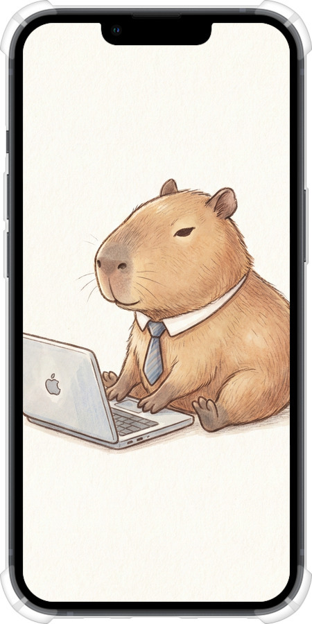 Силикон с усиленными углами чехол Funny Capybara CEO Working для Apple iPhone 13 - 6777sp-2374 изображение 