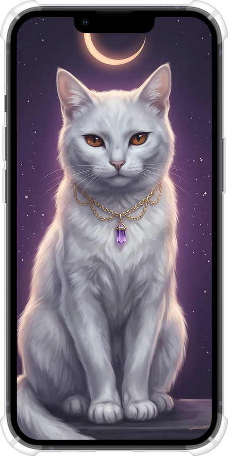 Силикон с усиленными углами чехол Mystic White Cat Gothic Dark Purple Gold для Apple iPhone 13 - 6805sp-2374 изображение 