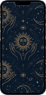 3D пластиковый матовый чехол Celestial Harmony: Sun & Moon Gold Mystic Pattern для Apple iPhone 14 Plus - 6778m-2645 изображение 