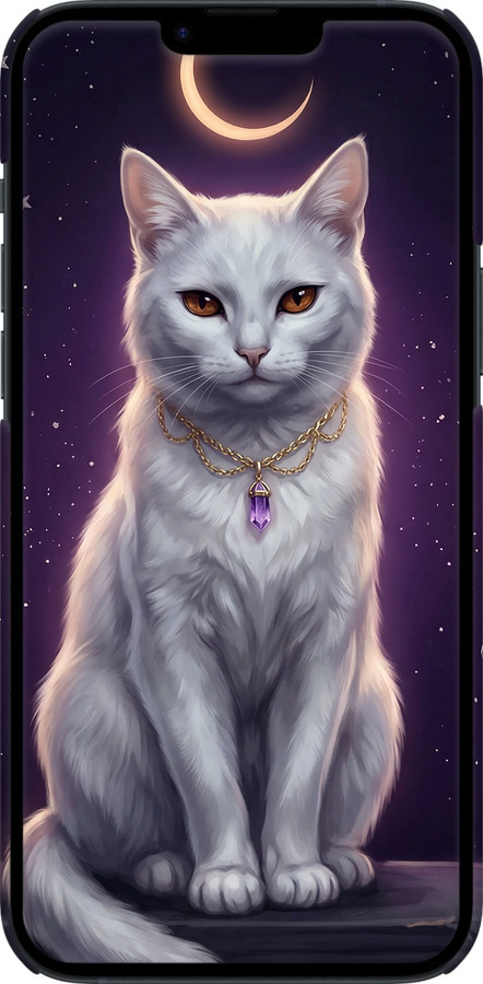 3D пластиковый матовый чехол Mystic White Cat Gothic Dark Purple Gold для Apple iPhone 14 Plus - 6805m-2645 изображение 