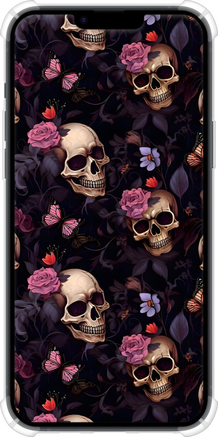 Силикон с усиленными углами чехол Черепа и розы для Apple iPhone 14 Plus - 6316sp-2645 изображение 