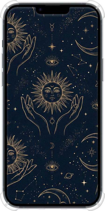 Силикон с усиленными углами чехол Celestial Harmony: Sun & Moon Gold Mystic Pattern для Apple iPhone 14 Plus - 6778sp-2645 изображение 