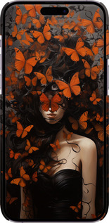 3D пластиковый матовый чехол Девушка с оранжевыми бабочками для Apple iPhone 14 Pro Max - 5941m-2667 изображение 