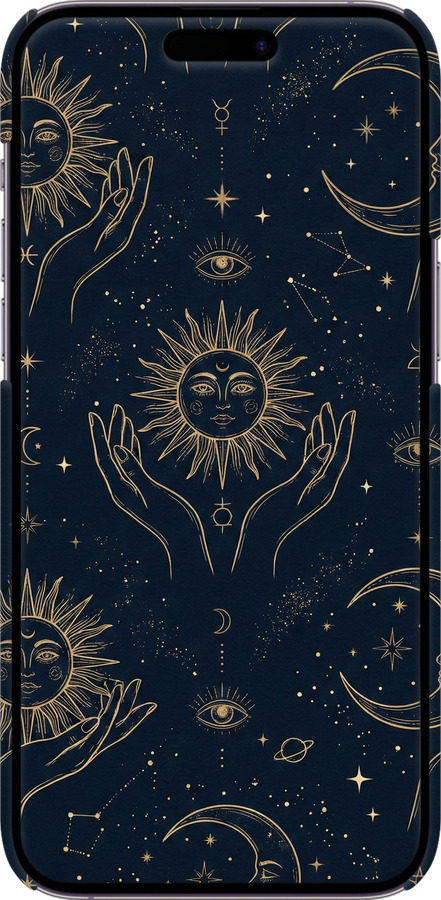 3D пластиковый матовый чехол Celestial Harmony: Sun & Moon Gold Mystic Pattern для Apple iPhone 14 Pro Max - 6778m-2667 изображение 