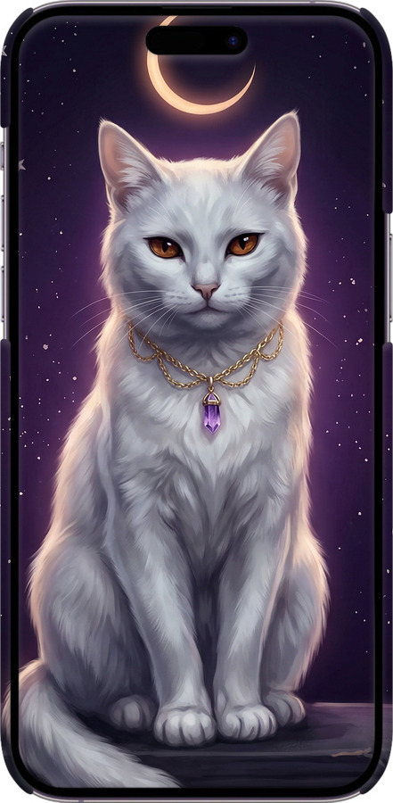 3D пластиковий матовий чехол Mystic White Cat Gothic Dark Purple Gold для Apple iPhone 14 Pro Max - 6805m-2667 изображение 