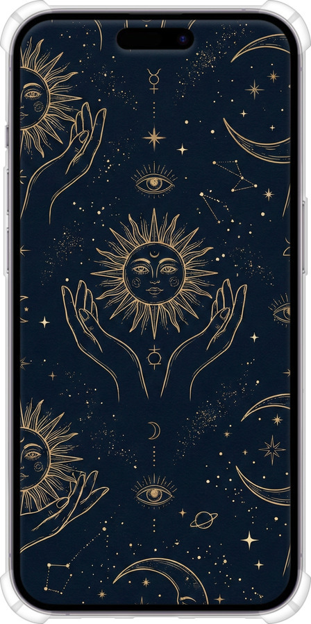 Силіконовий протиударний с посиленими кутами чехол Celestial Harmony: Sun & Moon Gold Mystic Pattern для Apple iPhone 14 Pro Max - 6778sp-2667 изображение 