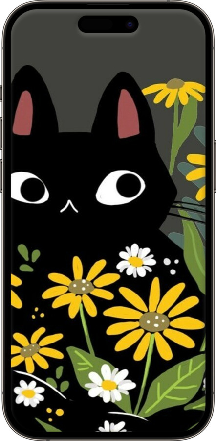 TPU чехол Черный кот с цветами для Apple iPhone 14 Pro - 6448b-2646 изображение 