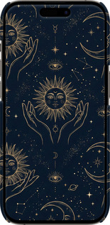 3D пластиковый матовый чехол Celestial Harmony: Sun & Moon Gold Mystic Pattern для Apple iPhone 14 Pro - 6778m-2646 изображение 