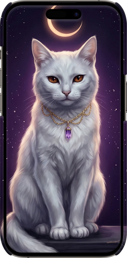 3D пластиковый матовый чехол Mystic White Cat Gothic Dark Purple Gold для Apple iPhone 14 Pro - 6805m-2646 изображение 