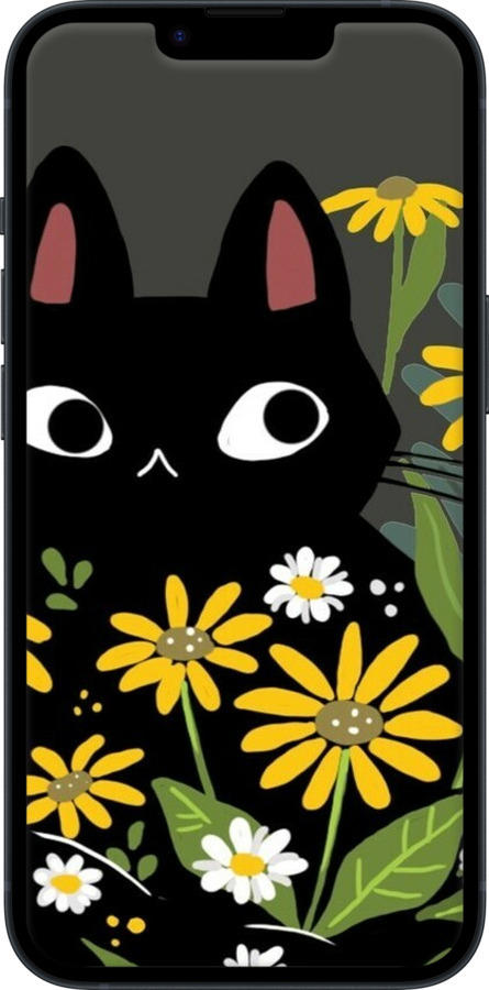 TPU чехол Чорний кіт з квітами для Apple iPhone 14 - 6448b-2648 изображение 