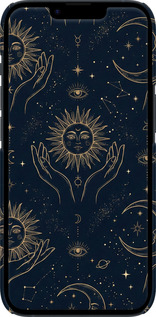 3D пластиковый матовый чехол Celestial Harmony: Sun & Moon Gold Mystic Pattern для Apple iPhone 14 - 6778m-2648 изображение 