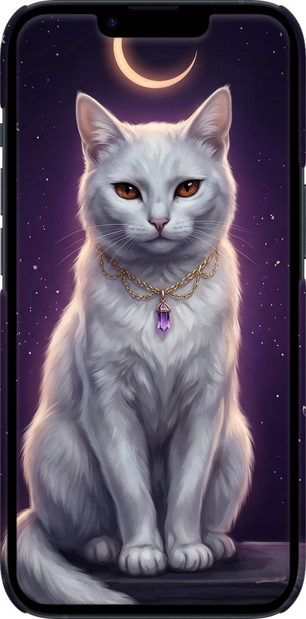 3D пластиковый матовый чехол Mystic White Cat Gothic Dark Purple Gold для Apple iPhone 14 - 6805m-2648 изображение 