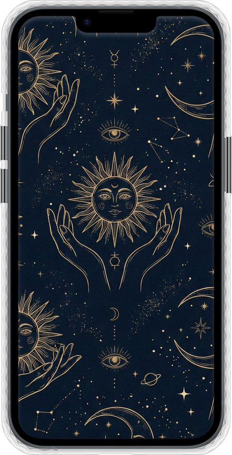 Чехол Bumper чехол Celestial Harmony: Sun & Moon Gold Mystic Pattern для Apple iPhone 14 - 6778pc-2648 изображение 