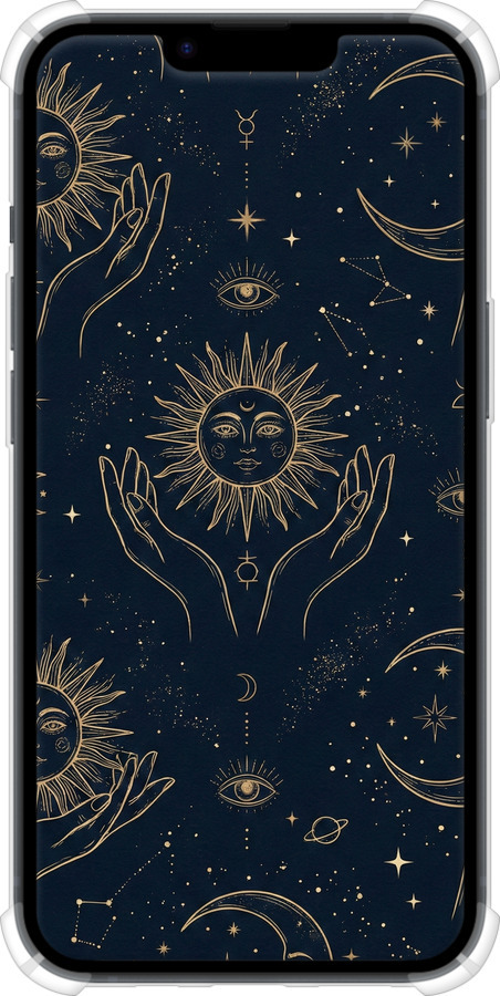 Силіконовий протиударний с посиленими кутами чехол Celestial Harmony: Sun & Moon Gold Mystic Pattern для Apple iPhone 14 - 6778sp-2648 изображение 