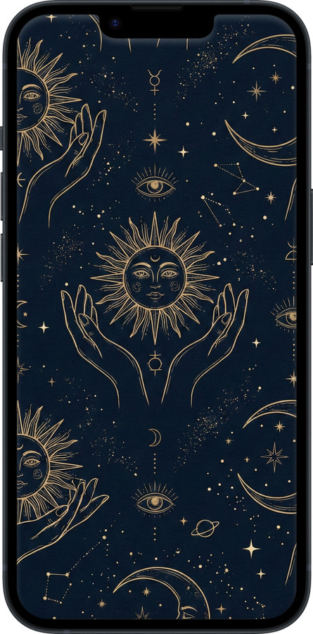 Силиконовый чехол Celestial Harmony: Sun & Moon Gold Mystic Pattern для Apple iPhone 14 - 6778u-2648 изображение 