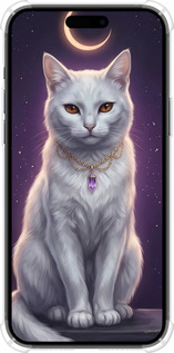 Силикон с усиленными углами чехол Mystic White Cat Gothic Dark Purple Gold для Apple iPhone 15 Plus - 6805sp-3097 изображение 