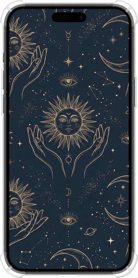 Силикон с усиленными углами чехол Celestial Harmony: Sun & Moon Gold Mystic Pattern для Apple iPhone 15 Plus - 6778sp-3097 изображение 