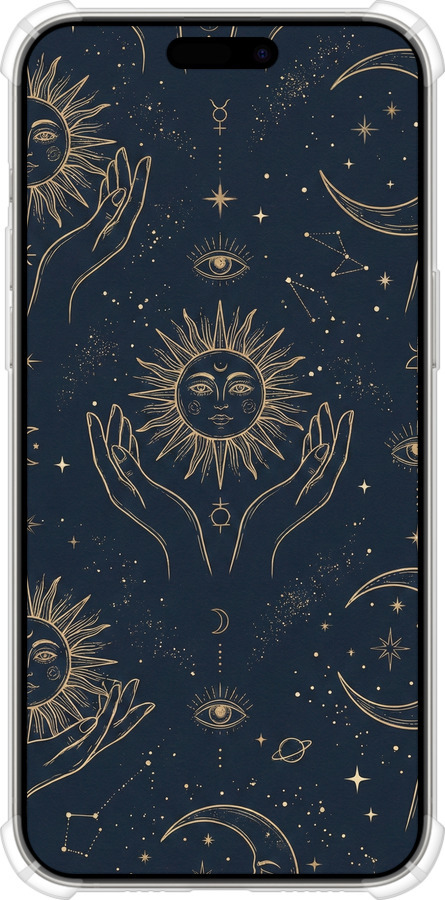 Силикон с усиленными углами чехол Celestial Harmony: Sun & Moon Gold Mystic Pattern для Apple iPhone 15 Pro Max - 6778sp-3098 изображение 
