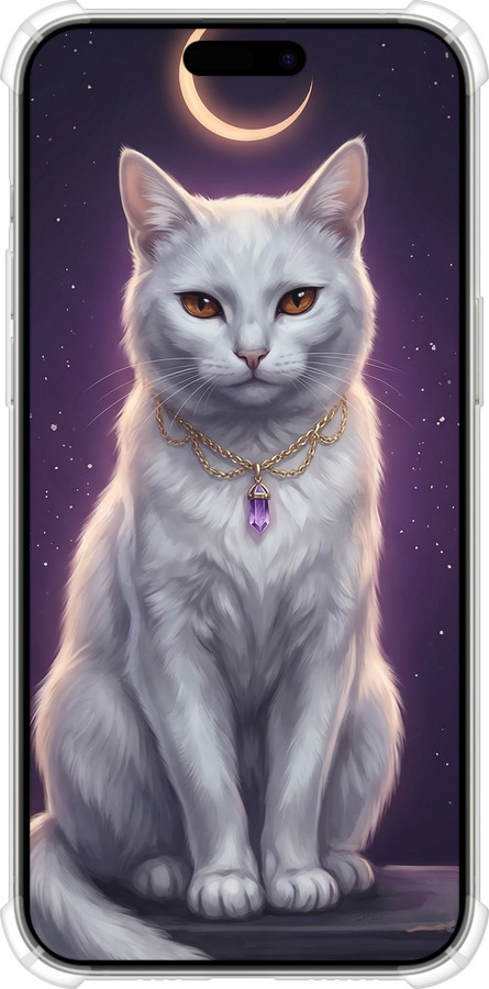 Силикон с усиленными углами чехол Mystic White Cat Gothic Dark Purple Gold для Apple iPhone 15 Pro Max - 6805sp-3098 изображение 