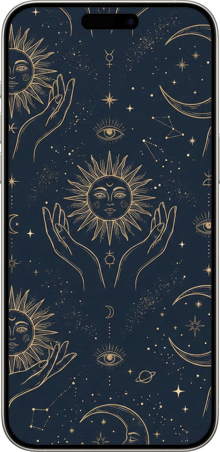 Силиконовый чехол Celestial Harmony: Sun & Moon Gold Mystic Pattern для Apple iPhone 15 Pro Max - 6778u-3098 изображение 