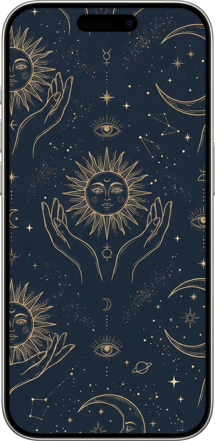 TPU чехол Celestial Harmony: Sun & Moon Gold Mystic Pattern для Apple iPhone 15 Pro - 6778b-3096 изображение 