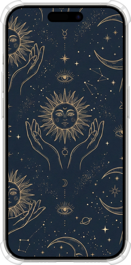 Силикон с усиленными углами чехол Celestial Harmony: Sun & Moon Gold Mystic Pattern для Apple iPhone 15 Pro - 6778sp-3096 изображение 