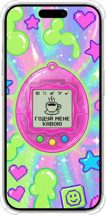 Силикон с усиленными углами чехол Y2K Aesthetic Retro Pet: Годуй мене кавою для Apple iPhone 15 Pro - 6784sp-3096 изображение 