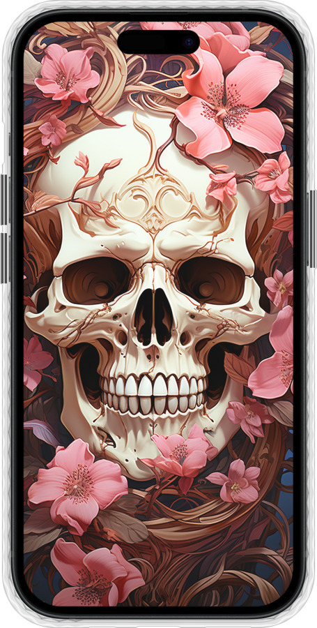 Чохол Bumper чехол Череп у рожевих квітах для Apple iPhone 15 - 5965pc-3075 изображение 