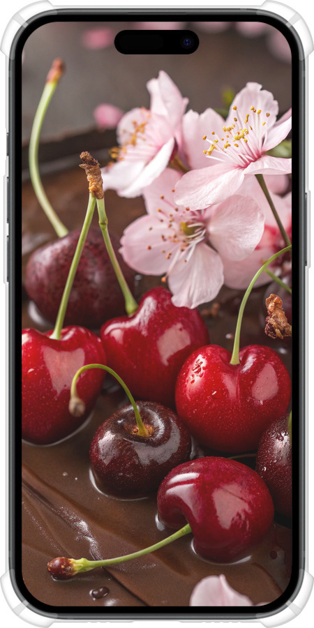 Силикон с усиленными углами чехол Вишня в шоколаде для Apple iPhone 15 - 6698sp-3075 изображение 