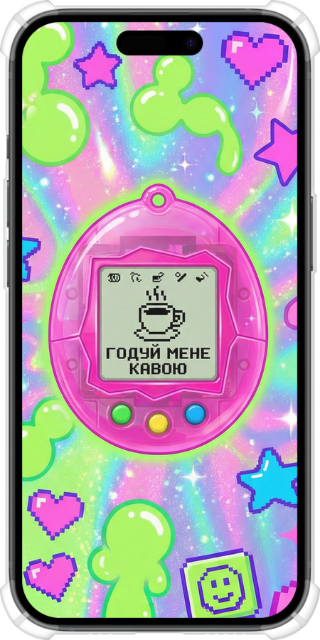 Силикон с усиленными углами чехол Y2K Aesthetic Retro Pet: Годуй мене кавою для Apple iPhone 15 - 6784sp-3075 изображение 