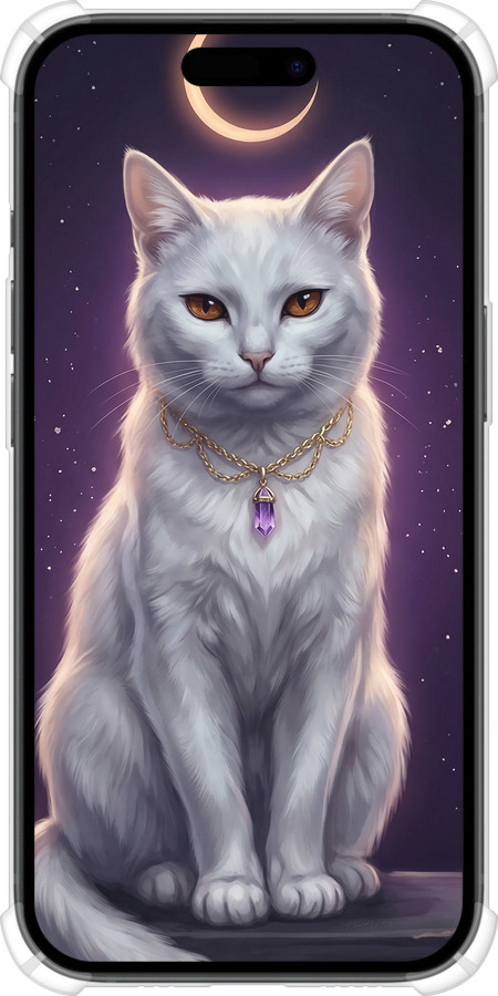 Силикон с усиленными углами чехол Mystic White Cat Gothic Dark Purple Gold для Apple iPhone 15 - 6805sp-3075 изображение 