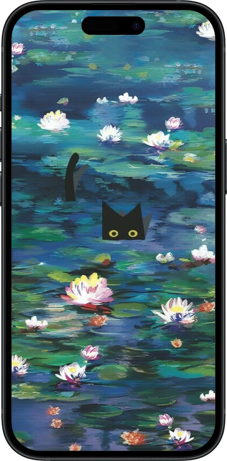 Силіконовий чехол с изображением водяных лилий и кошек для Apple iPhone 15 - 6257u-3075 изображение 