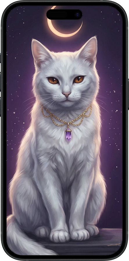 Силіконовий чехол Mystic White Cat Gothic Dark Purple Gold для Apple iPhone 15 - 6805u-3075 изображение 