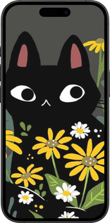 TPU чехол Чорний кіт з квітами для Apple iPhone 16 Plus - 6448b-3714 изображение 