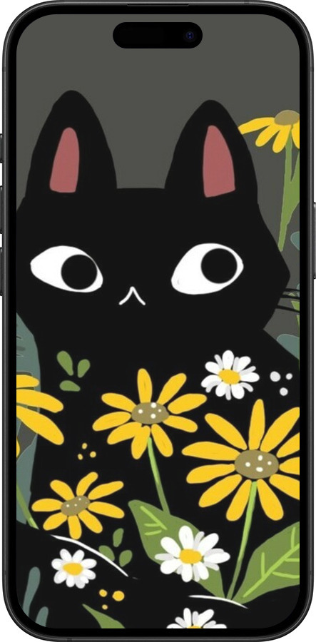 TPU чехол Чорний кіт з квітами для Apple iPhone 16 Plus - 6448b-3714 изображение 