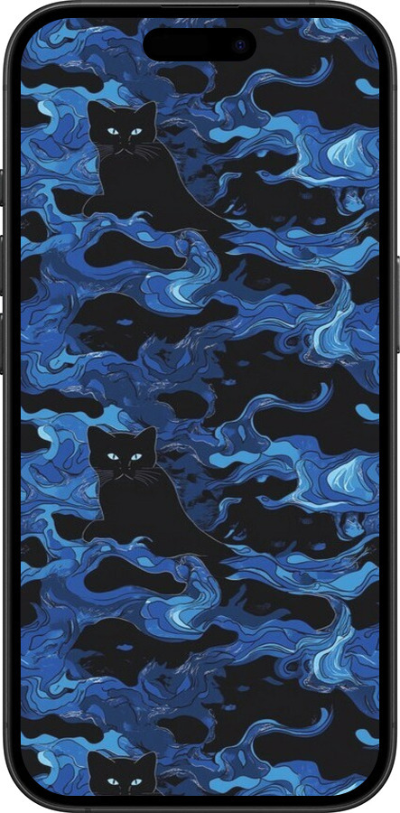 TPU чехол Абстрактный узор черных котов на синем фоне для Apple iPhone 16 Plus - 6525b-3714 изображение 