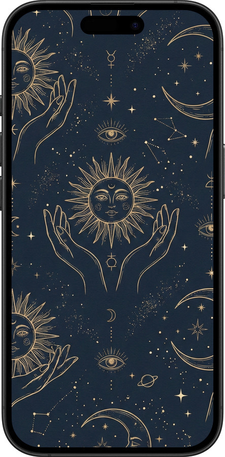 Силиконовый чехол Celestial Harmony: Sun & Moon Gold Mystic Pattern для Apple iPhone 16 Plus - 6778u-3714 изображение 