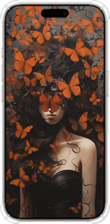 Силикон с усиленными углами чехол Девушка с оранжевыми бабочками для Apple iPhone 16 Pro - 5941sp-3708 изображение 