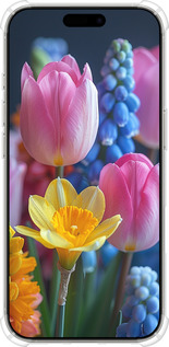 Силикон с усиленными углами чехол Весенние цветы для Apple iPhone 16 Pro - 6058sp-3708 изображение 