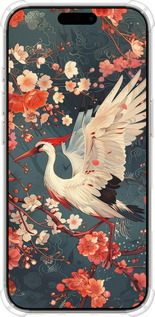 Силикон с усиленными углами чехол Сакура и аист для Apple iPhone 16 Pro - 6108sp-3708 изображение 